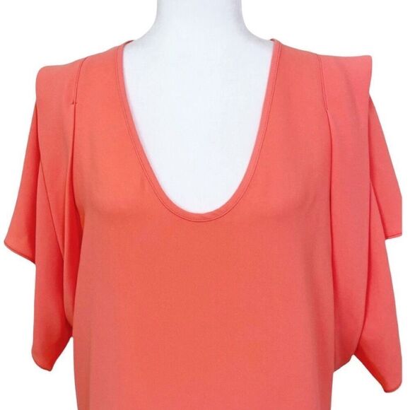 Trina Turk Hula Flutter Sleeve Popover Blouse Medium Coral - Picture 2 of 7